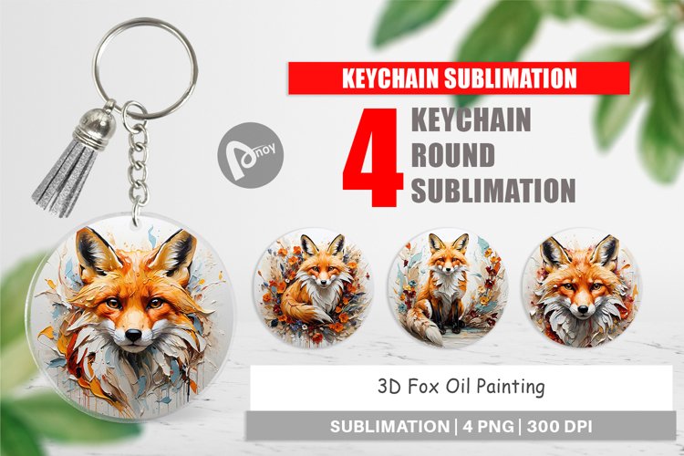 Keychain 3D Fox Painting