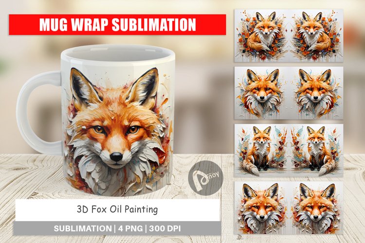 Mug Wrap Design 3D Fox Painting