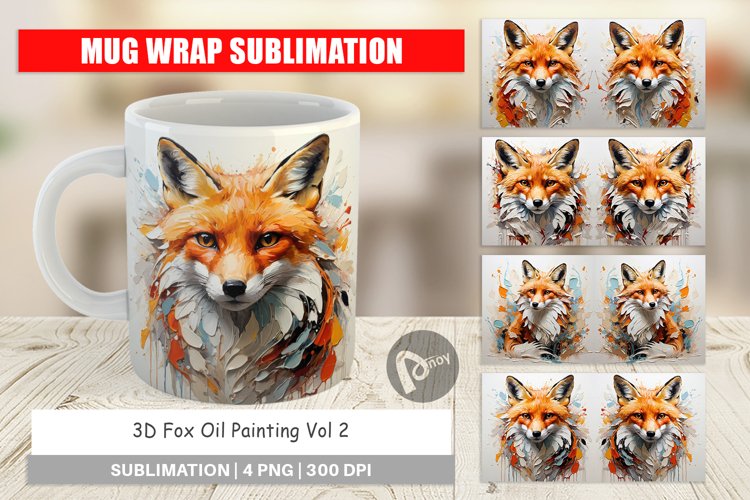 Mug Wrap Design 3D Fox Painting