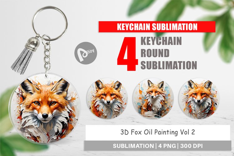 Keychain 3D Fox Painting