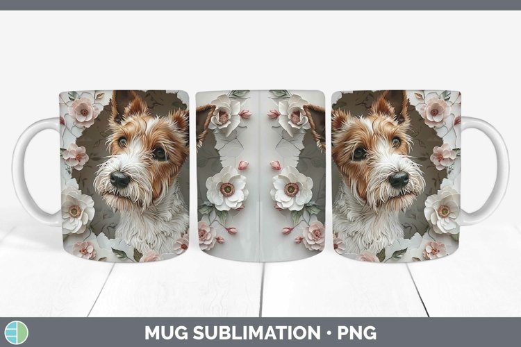 3D Fox Terrier Dog Mug Wrap | Sublimation Coffee Cup Designs