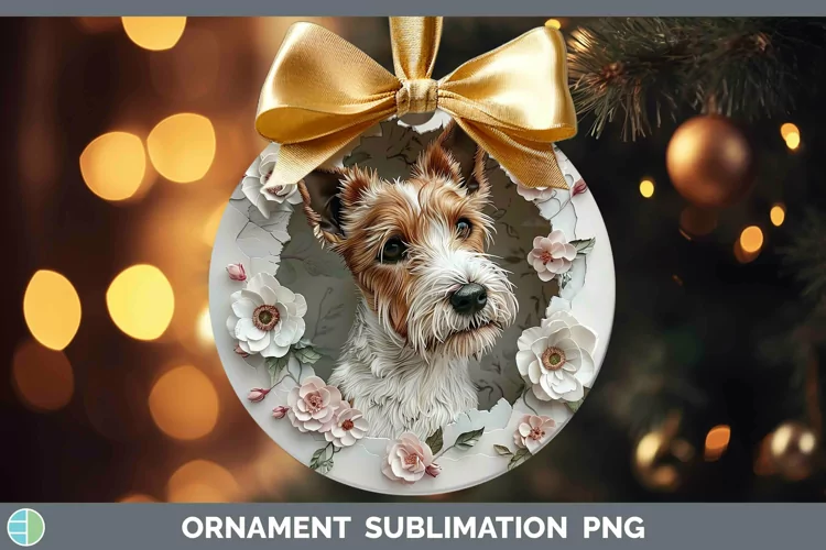 3D Fox Terrier Dog Ornament | Sublimation Bauble Designs
