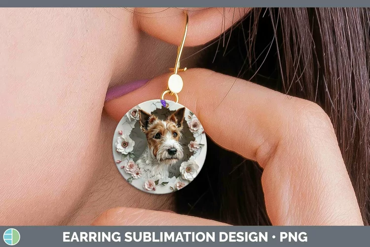 3D Fox Terrier Dog Round Earrings | Sublimation Earrings Des