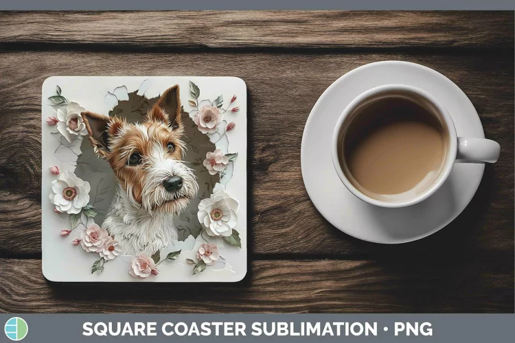 3D Fox Terrier Dog Square Coaster | Sublimation Coaster Desi