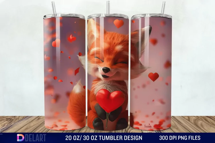 3D Fox Valentines Day Tumbler Wrap