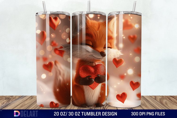 3D Fox Valentines Day Tumbler Wrap example image 1