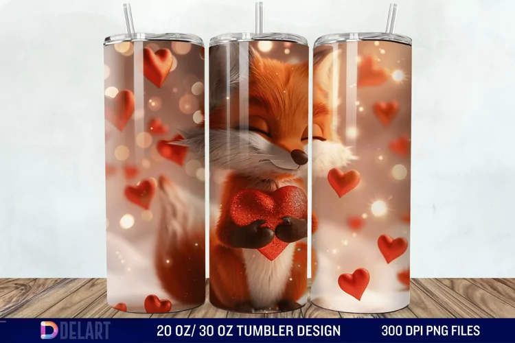 3D Fox Valentines Day Tumbler Wrap