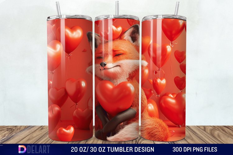 3D Fox Valentines Day Tumbler Wrap example image 1