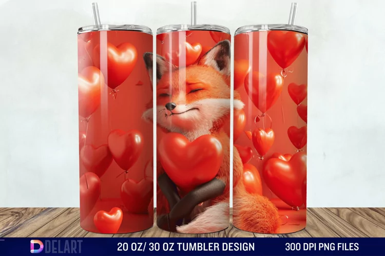 3D Fox Valentines Day Tumbler Wrap