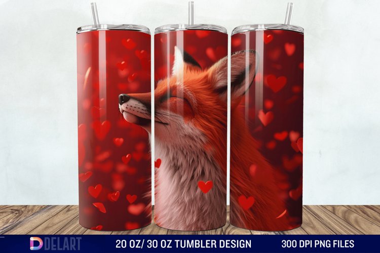 3D Fox Valentines Day Tumbler Wrap example image 1