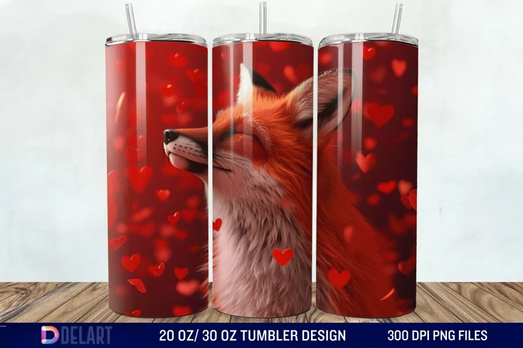 3D Fox Valentines Day Tumbler Wrap