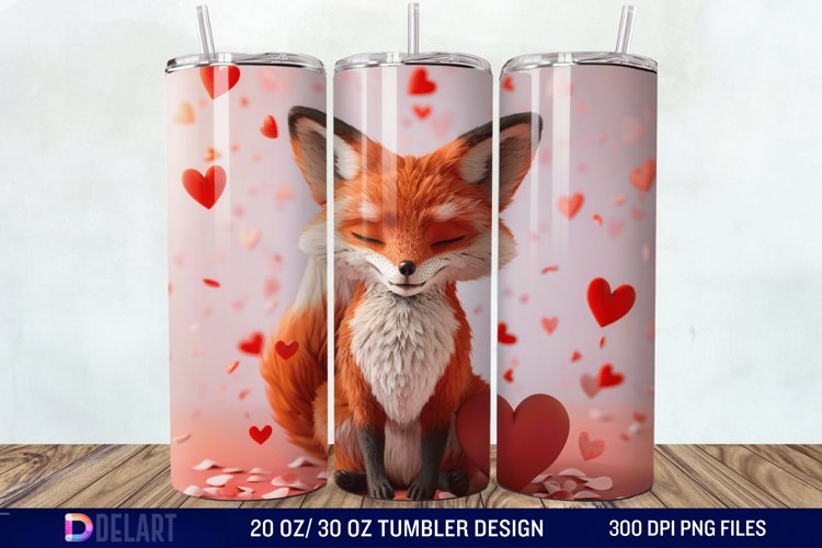 3D Fox Valentines Day Tumbler Wrap example image 1