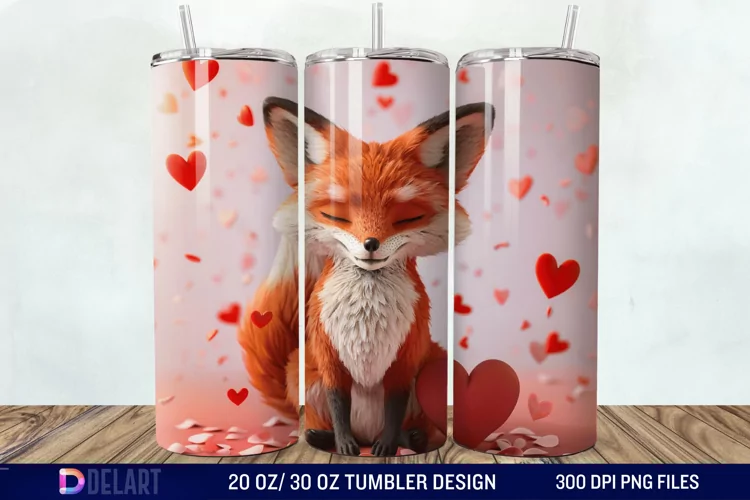 3D Fox Valentines Day Tumbler Wrap