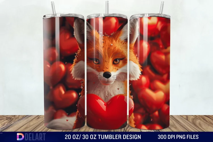 3D Fox Valentines Day Tumbler Wrap