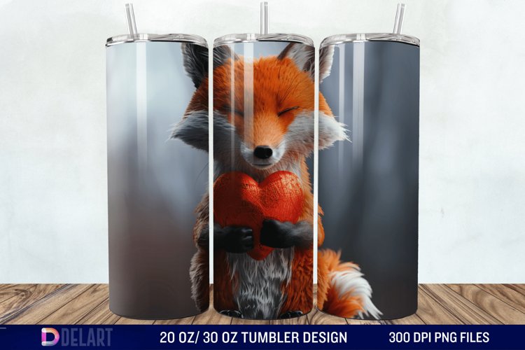 3D Fox Valentines Day Tumbler Wrap example image 1