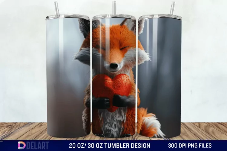 3D Fox Valentines Day Tumbler Wrap