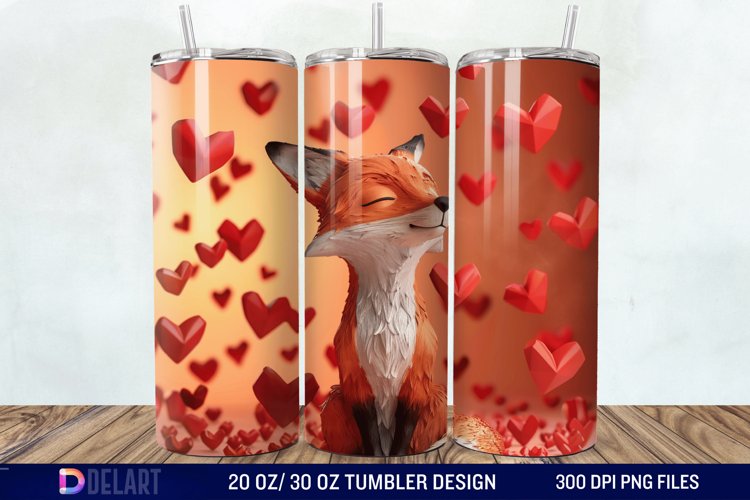 3D Fox Valentines Day Tumbler Wrap example image 1