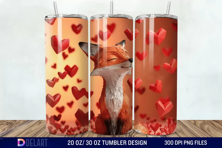 3D Fox Valentines Day Tumbler Wrap