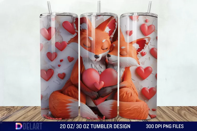 3D Fox Valentines Day Tumbler Wrap