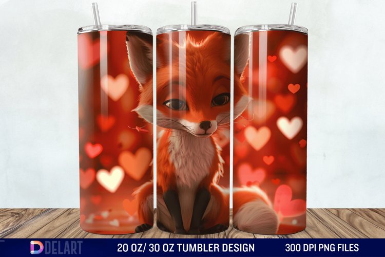 3D Fox Valentines Day Tumbler Wrap example image 1