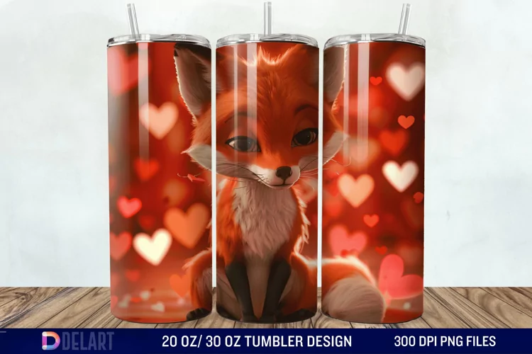 3D Fox Valentines Day Tumbler Wrap