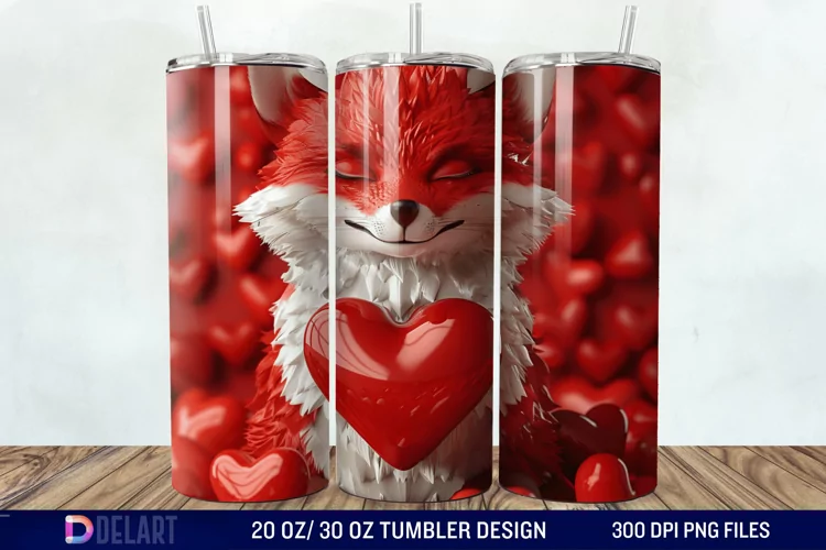 3D Fox Valentines Day Tumbler Wrap