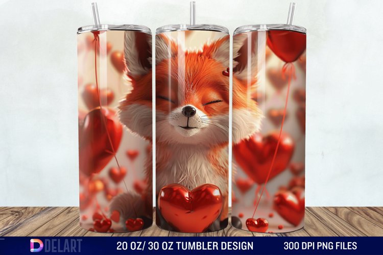 3D Fox Valentines Day Tumbler Wrap example image 1