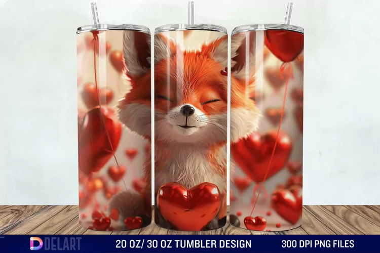 3D Fox Valentines Day Tumbler Wrap