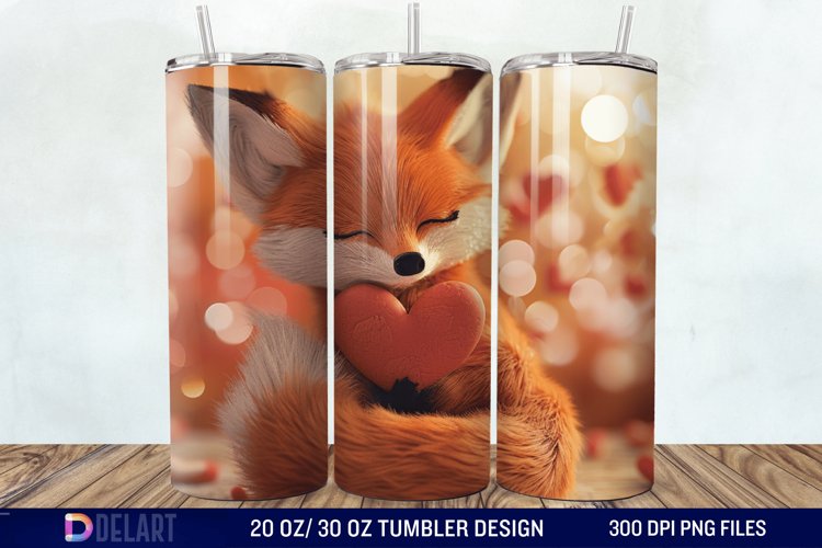 3D Fox Valentines Day Tumbler Wrap example image 1