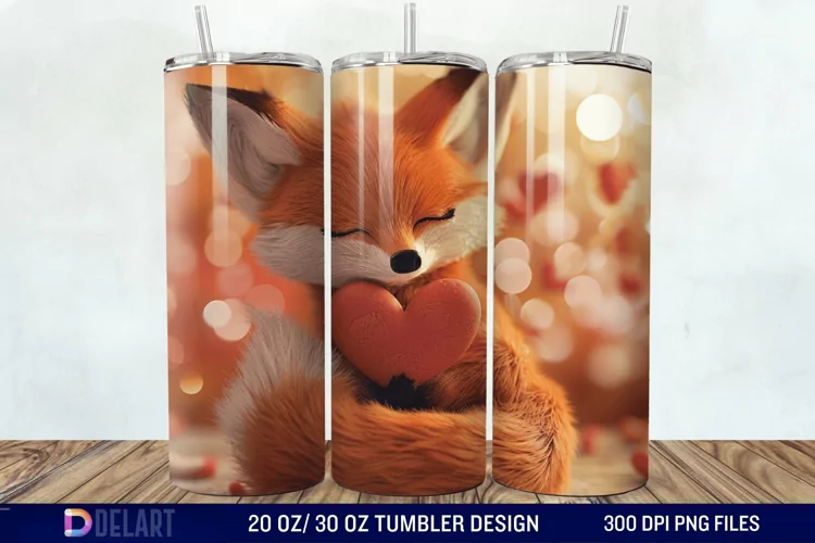 3D Fox Valentines Day Tumbler Wrap