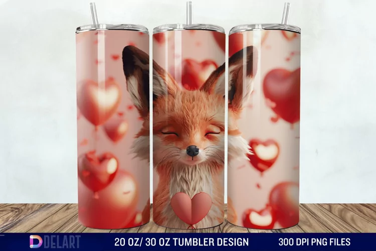 3D Fox Valentines Day Tumbler Wrap
