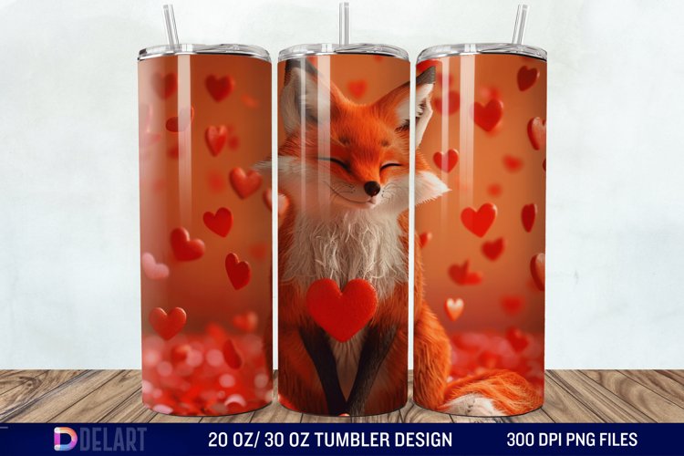 3D Fox Valentines Day Tumbler Wrap example image 1
