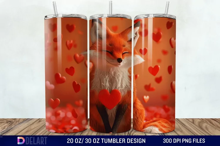 3D Fox Valentines Day Tumbler Wrap