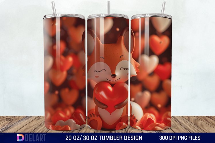 3D Fox Valentines Day Tumbler Wrap example image 1