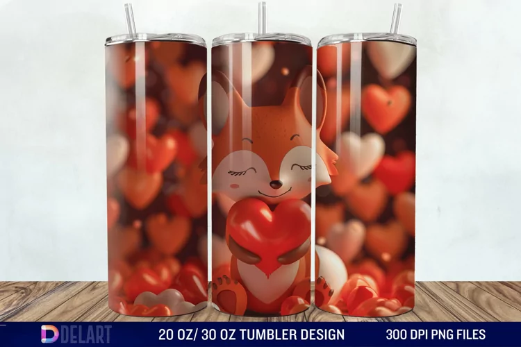 3D Fox Valentines Day Tumbler Wrap