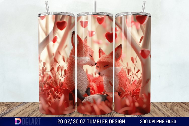 3D Fox Valentines Day Tumbler Wrap example image 1