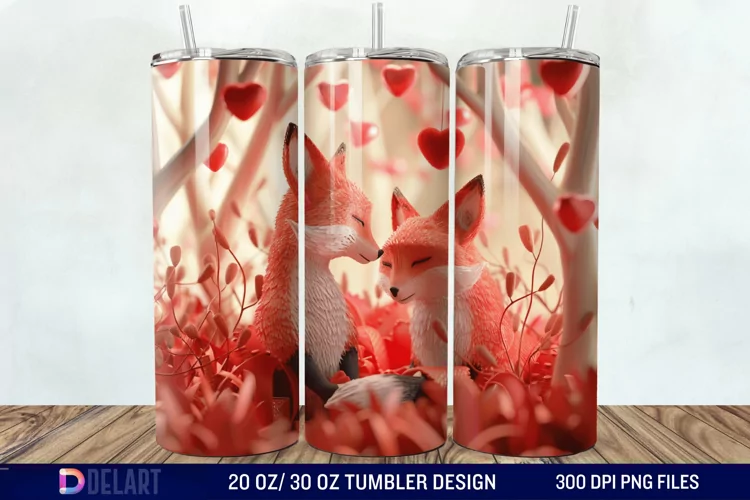 3D Fox Valentines Day Tumbler Wrap
