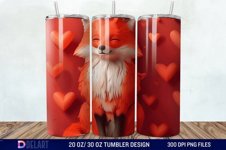 3D Fox Valentines Day Tumbler Wrap example image 1