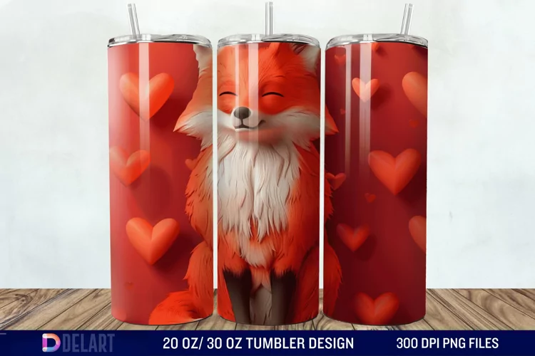 3D Fox Valentines Day Tumbler Wrap