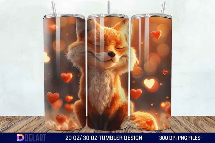 3D Fox Valentines Day Tumbler Wrap example image 1
