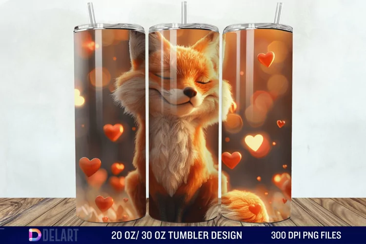 3D Fox Valentines Day Tumbler Wrap