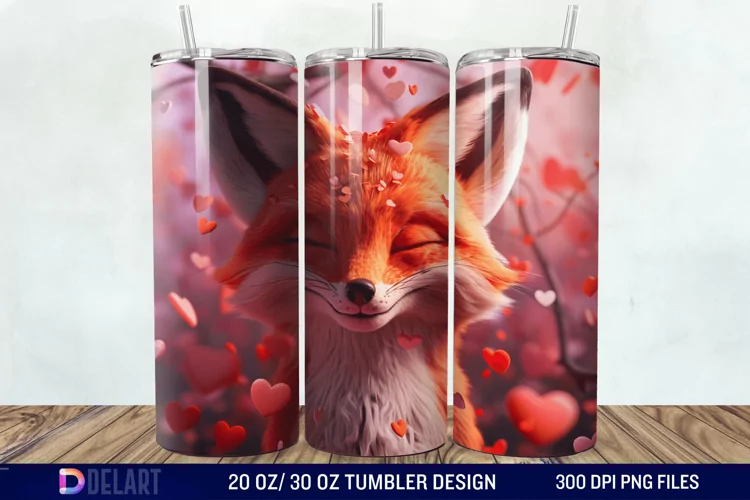 3D Fox Valentines Day Tumbler Wrap