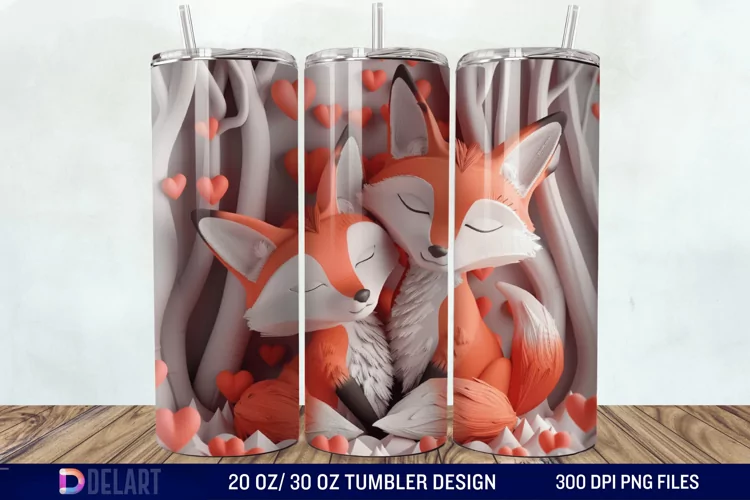 3D Fox Valentines Day Tumbler Wrap