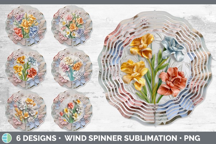 3D Freesia Flowers Wind Spinner | Sublimation Spinner Design