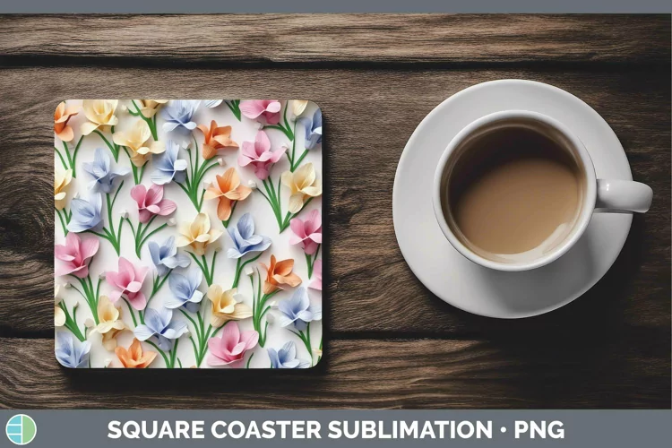 3D Freesia Square Coaster | Sublimation Coaster Designs