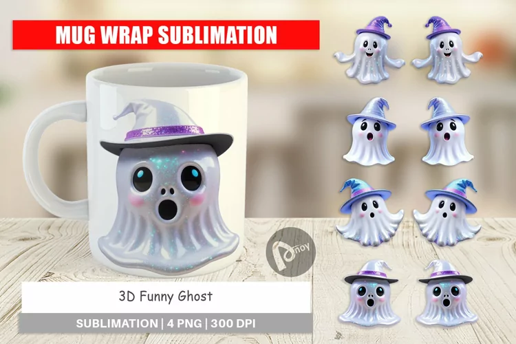 Mug Wrap Design 3D Funny Ghost