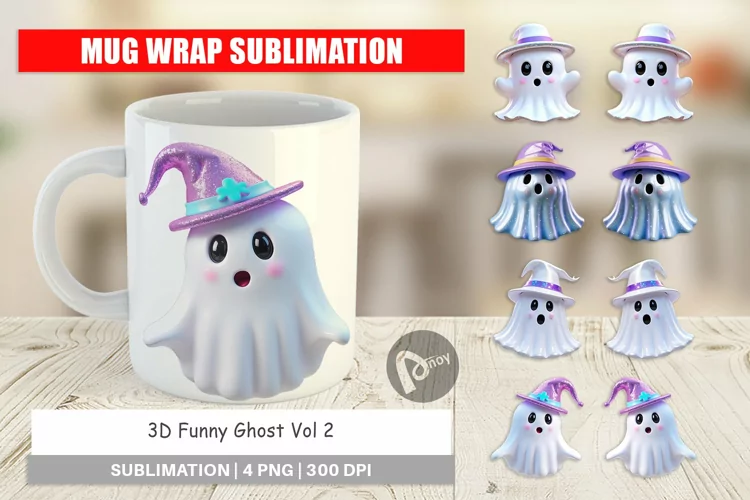 Mug Wrap Design 3D Funny Ghost