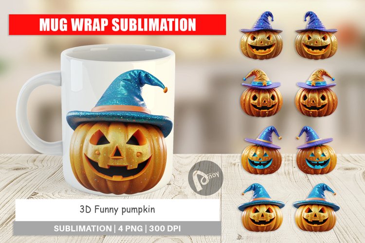 Mug Wrap Design 3D Funny Pumpkin example image 1