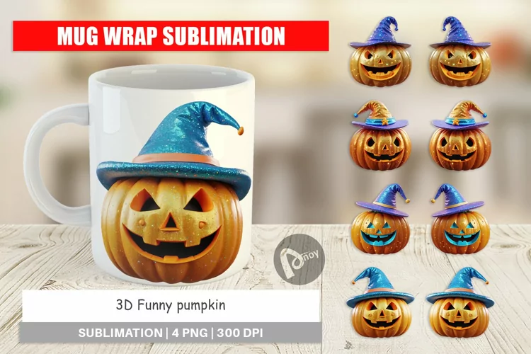 Mug Wrap Design 3D Funny Pumpkin