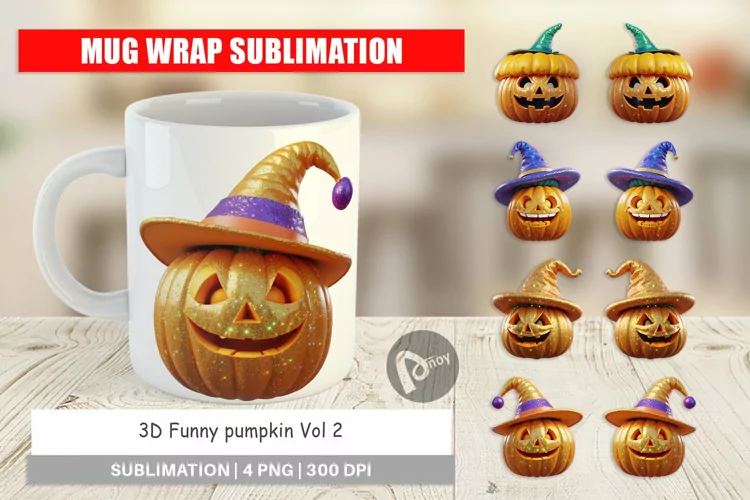 Mug Wrap Design 3D Funny Pumpkin